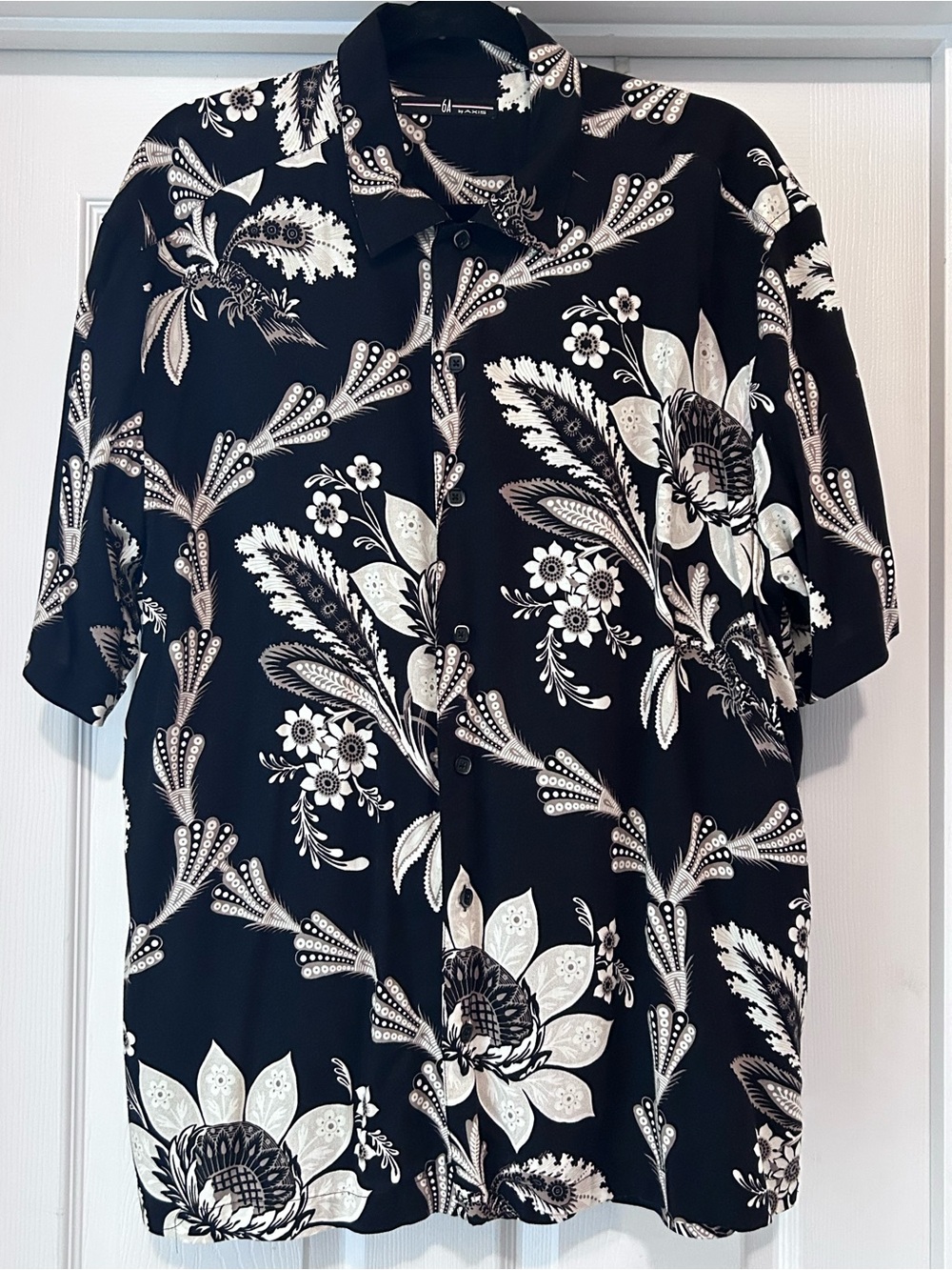 6A By Axis Men’s Size XL Hawaiian Shirt Short Sleeves Floral Tropical Black Tan